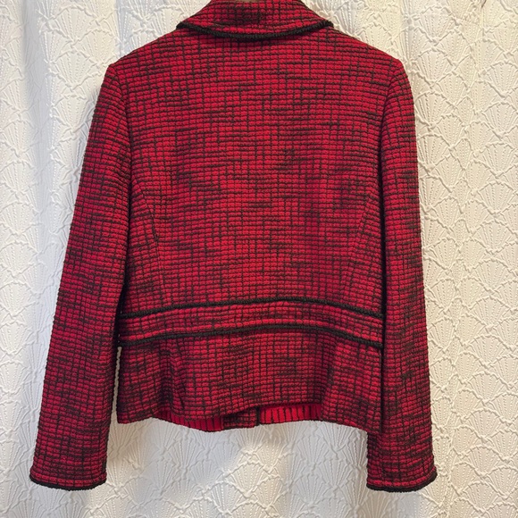 St. John Black Label Red Black Tweed Knit Button Down Blazer Jacket Size 12 USA - Picture 11 of 14